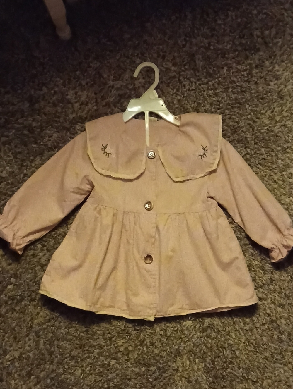 Girls' Lightweight Pink Peacoat Jacket with Peter Pan Collar 3/4T